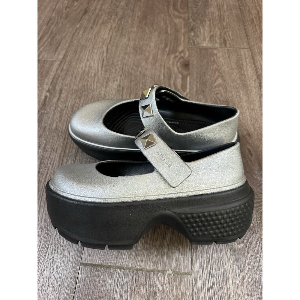 Crocs Stomp Metallic Mary Jane Platform Shoe Silver Womens 6 Mens 4 Shoes - Picture 5 of 11